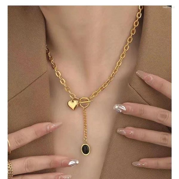 Colares pendentes charme charme vintage color ouro aço inoxidável colar de corrente de aço para mulheres para mulheres jóias de festa de garganta do coração opala