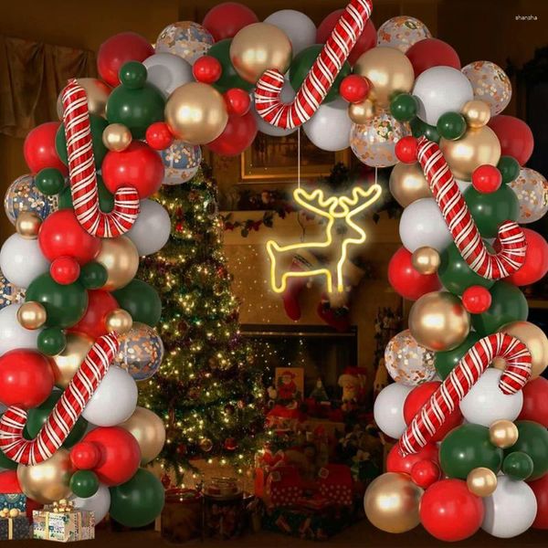 Decorazione per feste 1 Set di palloncini di natale Garland Arch Kit Rosso Green Candy Cane Balloons con cartello alkne per le decorazioni dell'anno di Natale