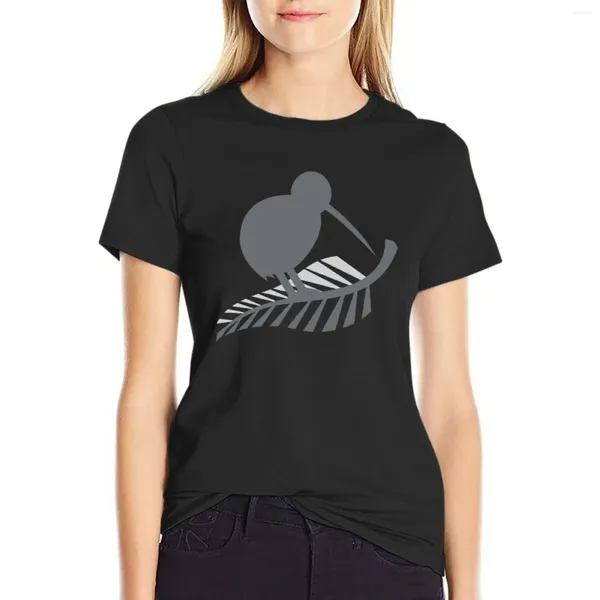 Frauenpolos Kiwi-Vogel und ein silberner Farn Zealand T-Shirt übergroße Sommertops Kleid für Frauen Grafik