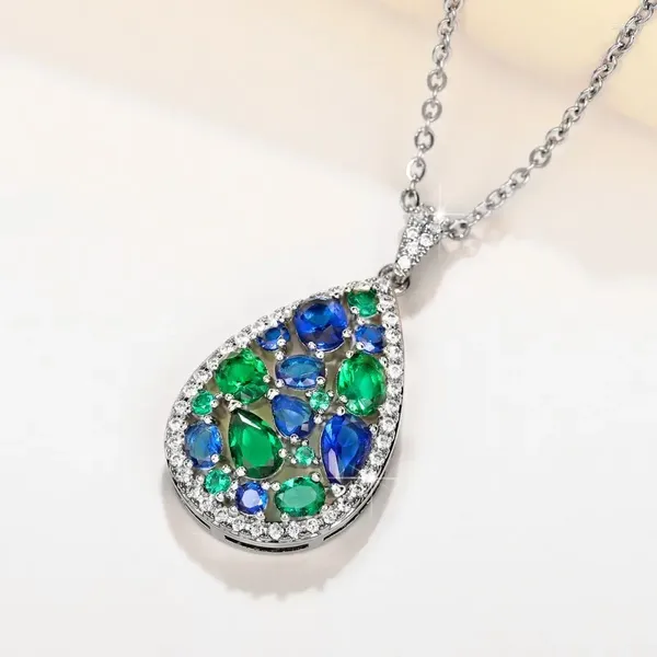 Цепочки 2024 Мода Euro-N Blue Emerald Emerald Ожерелье для женщин-ювелирных ювелирных изделий Women Monay