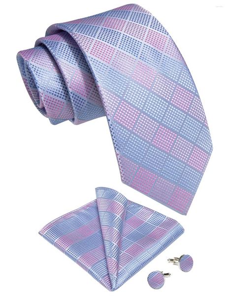 Bow Binds Fashion Blue Pink Check Plaid für Männer 8cm Hochzeitsfeier Accessoires Krawatte Set Taschentuch Cufflinks Geschenkgroßhandel Großhandel