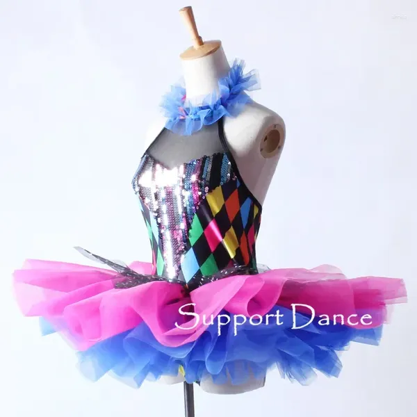 Стадия Wear Girls Ruffle Ruffle Sealline Sequin Ballet Dutu Dress Женщины красочная производительность костюмов Dance C320