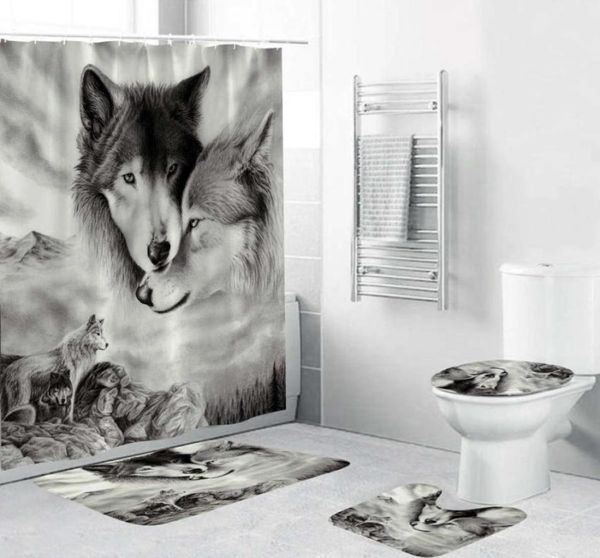 180x180cm 1pc3pcs4pcs White Wolf Dream Catcher Eyes Wolf con 12 ganci per la doccia da bagno tappetino da bagno per tende a tappeto set di tende a tappeto T4541006