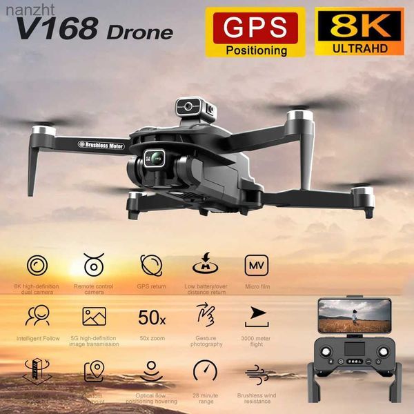 Drones v168 Pro Drone G Professional 8K с высокой четкой FPV Camera 5G Wi-Fi Бесстраночный двигатель Складывание WX630241