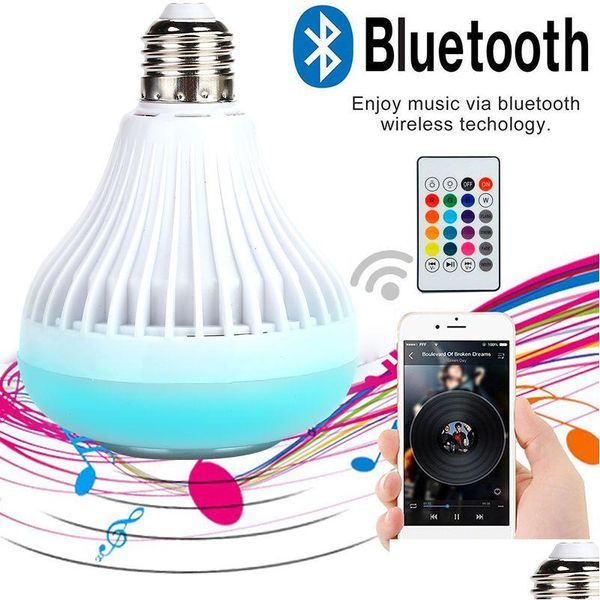 Bulbs LED altoparlanti bluetooth wireless BB Light RGBW Music E27 12W Smart App Remote Control per la barra del partito bar KTV Drop Delivery Lights Dhone