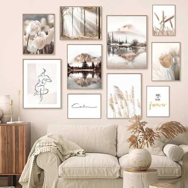 RS Nature Szenerie Wandkunst Malerei Leinwand Blumengras Sonnenschein Nebel Landschaft Bild Home Decor Poster und Druck für Wohnzimmer J240505