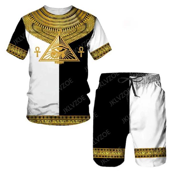 Herren Trailsuits Herren Set Ancient Egypt Horus Gott T -Shirt Shorts Tracksuit Sommer lässig 3D -Druck ägyptische Symbol Kleidung TS Shorts Anzüge T240505