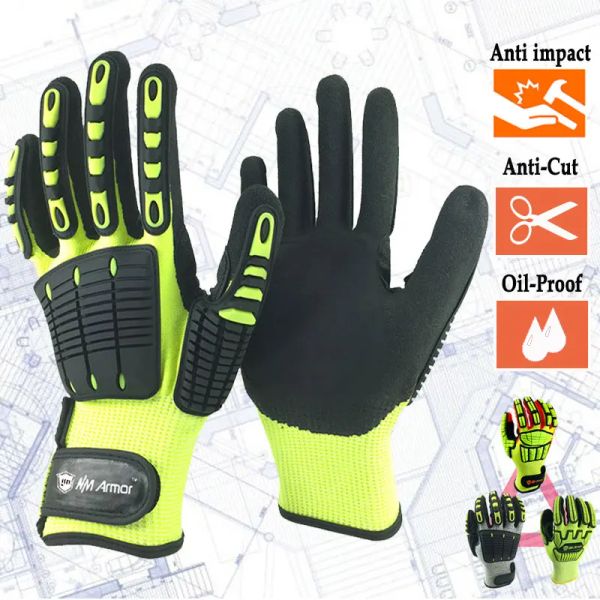 Handschuhe CE zugelassene A6 Schnitt resistente Anti -Vibrationsmechanik Sicherheitsarbeit Handschuhe Bessere grip sandige Nitrilpalmenschutzhandschuh