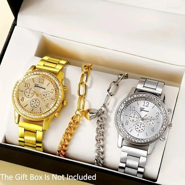 Начатые часы 4PCS/SET роскошные роскошные варианты Quartz Watch Пара из нержавеющей стали.