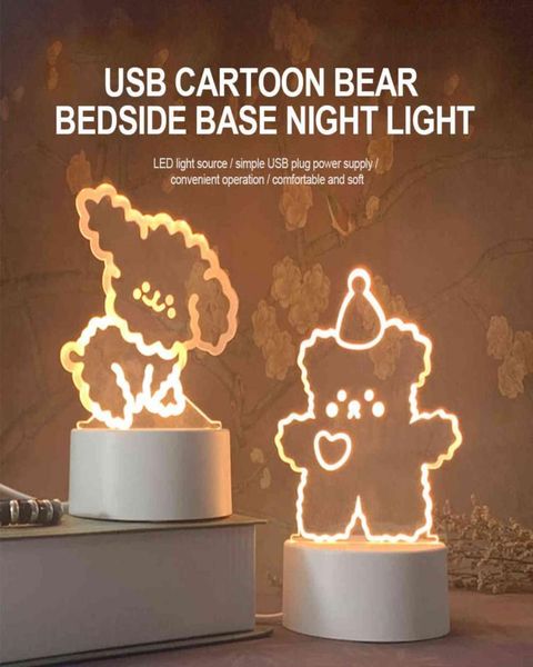 Lumo notturno a LED 3D adorabile tavolo da orso tavolo da cani USB Lampada cartone animato Touch Regalo luminoso acrilico per bambini Decorazione per bambini per bambini Y11237790881