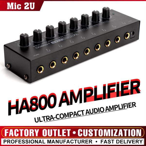 Amplificadores HA800 Ultracompact Audio amplificador 8 canais Mini amplificador de fone de ouvido estéreo com adaptador de energia UE Adaptador de plugue dos EUA Amplificadores