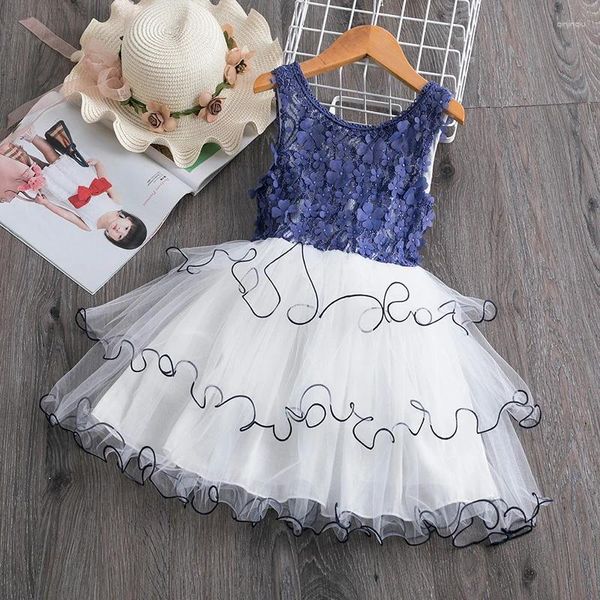 Mädchen Kleider Baby Girls Birthday Party Kleid Sommer Elegant Solid Spitze Tüll Blume Prinzessin Zeremonien Kinder Kleidung 3-7 Jahre alt