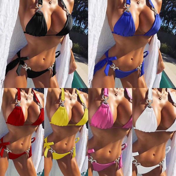 Mutada de banho feminina 2024ins Novo biquíni sólido Biquíni russo Split Swimsuit Multi Color