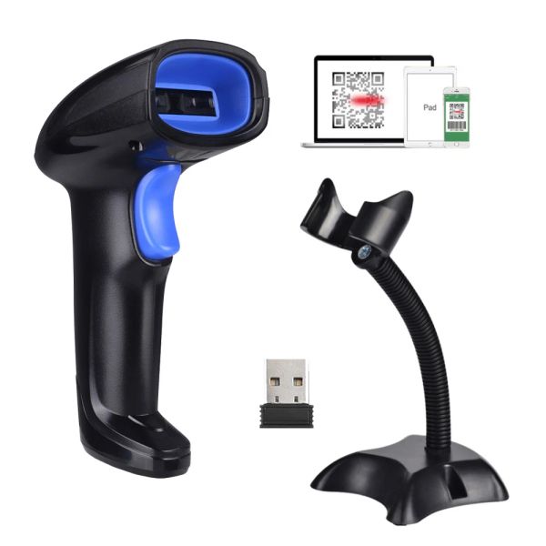 Scanners Hot Selling WirElress Handhelress 2.4g Scanner de código de barras Frete grátis Wired USB 1D/2D QR Código de barras Reader PDF417 para ios Android iPad