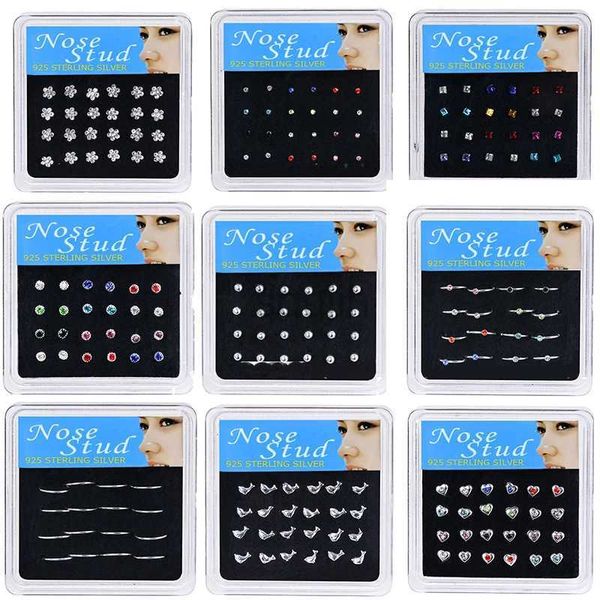 Body Arts Walerv 24pcs Crystal Zirconia Nariz Studs Mulheres Estilos Múltiplos Piercing de Flor Crown Ball End Nariz Nail por atacado D240503