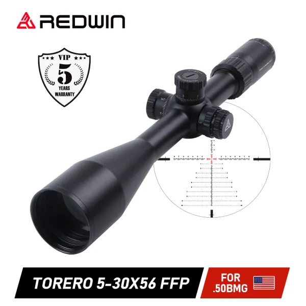 Optics Red Win Torero HD 530x56 FFP Precision Rifle Scope Длинный диапазон 1/10MIL Высокопрофильный башня Регулировка 6 Gear Red IPX7 Hold .50 BMG