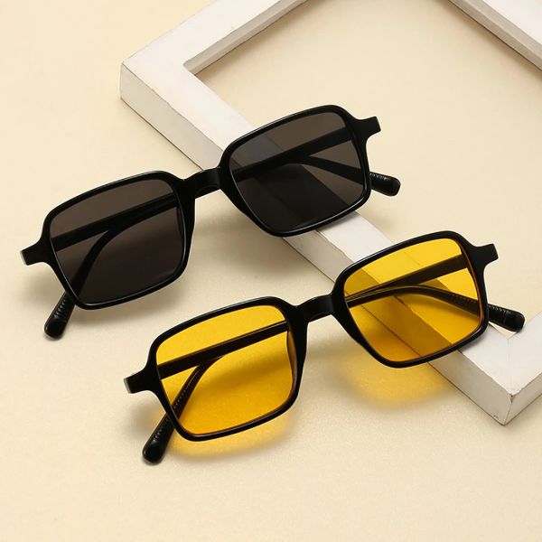 2023 Verão Retângulo Retângulo Glasses de sol UV400 Moda vintage Classic Leopard Lens Amarelo Travel Externo Sun Shade Glasses