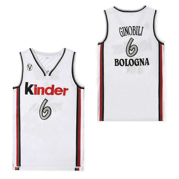 Herren-T-Shirts BG Basketball Trikots Kinder 6 Ginobili Bologna Trikotstickerei Stickerei billig hochwertige Outdoor-Sportarten Weiß 2023 New T240506