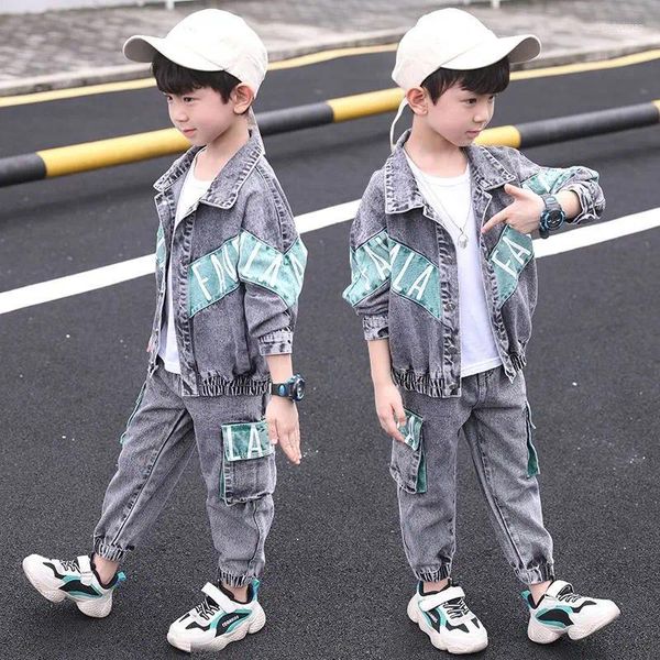 Bekleidungssets 2024 Frühling Herbst Kids Drucken Kostüm Kinder Boy Jackethosen 2 PCs Set Teenager Casual Clothy Trails 4-14 Jahre