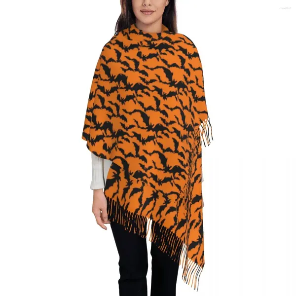 Lenços de halloween lenço de morcego feminino impressão de animal grande com borla Autumn y2k xale fria envoltório quente