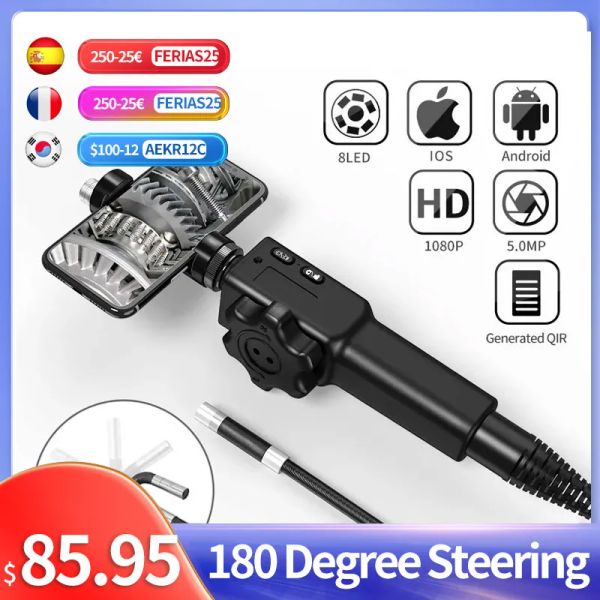 Ampuller 5.5mm/8.5mm 2,0MP 180 Derece Direksiyon Endüstriyel Borescope Endoskop Arabalar Muayene Kamerası 6 LED ile iPhone Android PC için