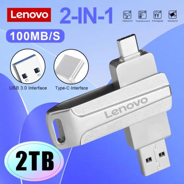 Адаптер Lenovo 2 в 1 Typec USB -флэш -привод 2 ТБ вращающийся OTG Lightning Memory Stick 128 ГБ USB 3,0 Печковый привод Высокоскоростной флэш -диск 1 ТБ