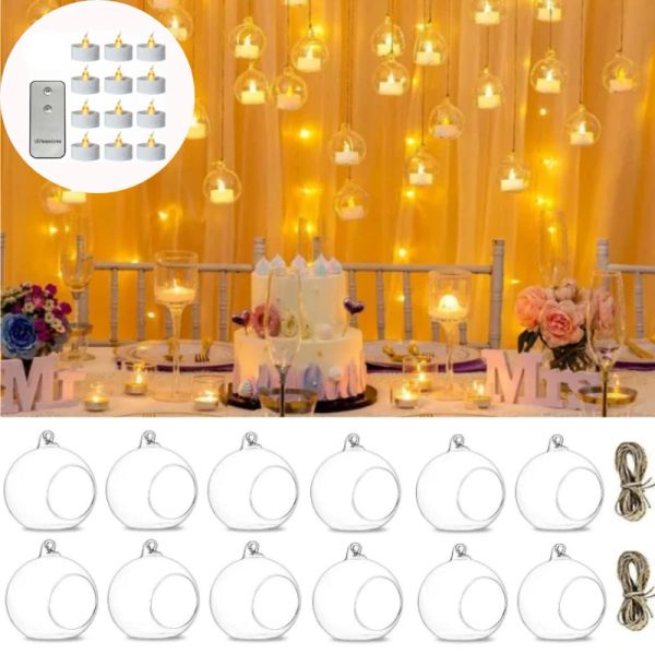 Velas 6/12 PCs Pacas de vidro transparente com velas LED Vaso de vaso de vaso de vaso de vaso de flores para decoração de festa de casamento em casa decoração