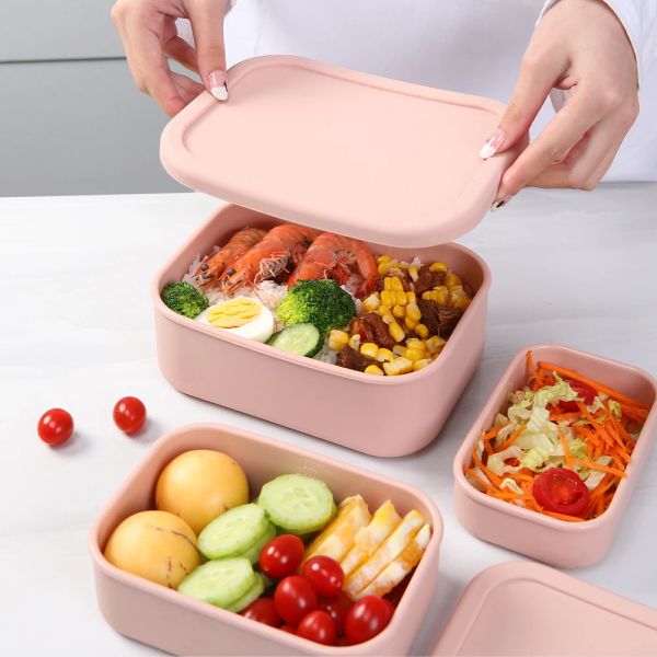 Boxesbags Silicone Bento Box a base di microonde in silicone tedesco Platinum LFGB, congelatore e forno sicuro per il pranzo, snack e alimentari in forno