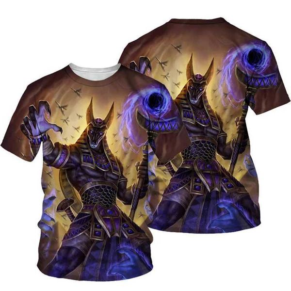 Erkek Tişörtler Anubis 3d Baskılı Erkekler T-Shirt Yaz O boyun kısa slve üstleri ts antik Mısır tarzı insan kıyafetleri moda vintage t-shirts 4xl t240505