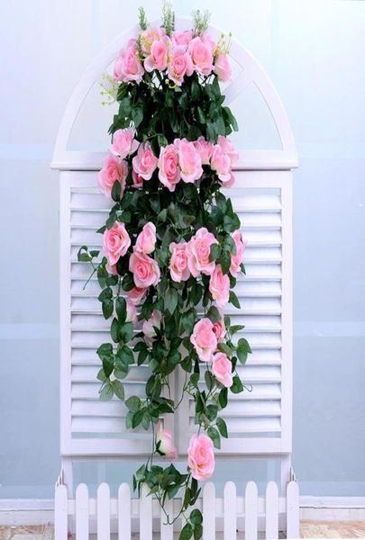 Simulazione in tessuto non tessuto muro di rosa appeso vite artificiale pianta di fiori finta cesto sospeso soggiorno decorazione balcone3236933