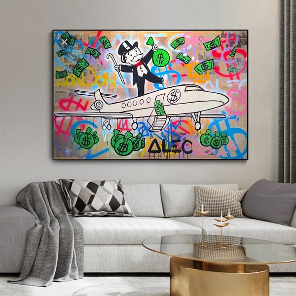 Komik Graffiti Art Alec Monopoly Tuval Resim Zengin Money Man Yağ Posterler ve Baskılar Duvar Sanatı Oturma Odası Dekoru için