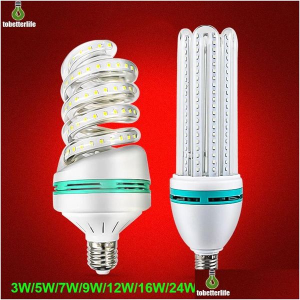 Bulbos LED E27 Corn BB U Forma em espiral 85-265V 3000K/6500K 3W 5W 7W 9W 12W 18W 24W 32W Luzes de economia de energia para entrega de queda em casa Dharl