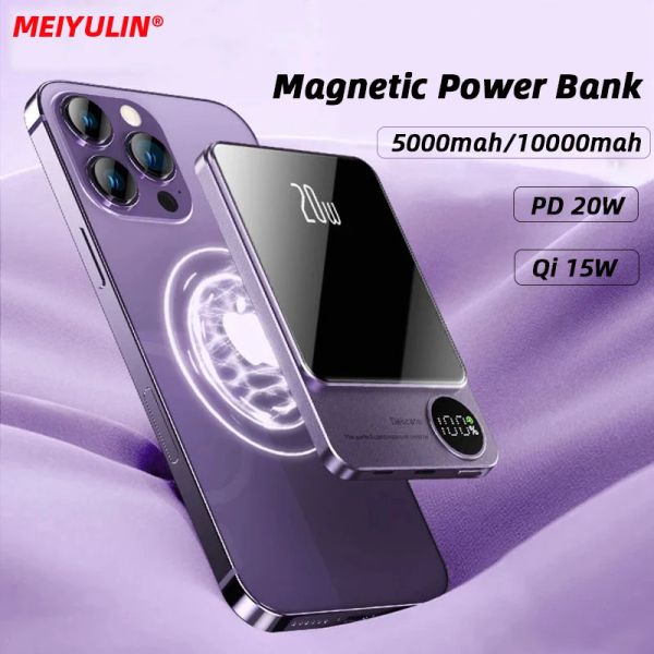 Fälle 10000mAh Magnetic Wireless Power Bank 5000mah tragbarer PD 20W schneller Ladeer externer Akku für iPhone 14 13 Samsung Powerbank