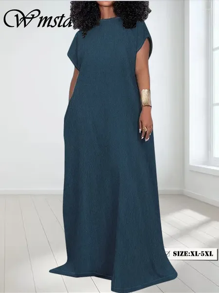 Vestidos casuais wmstar jeans plus size para mulheres verão sólido mangas abertas de volta