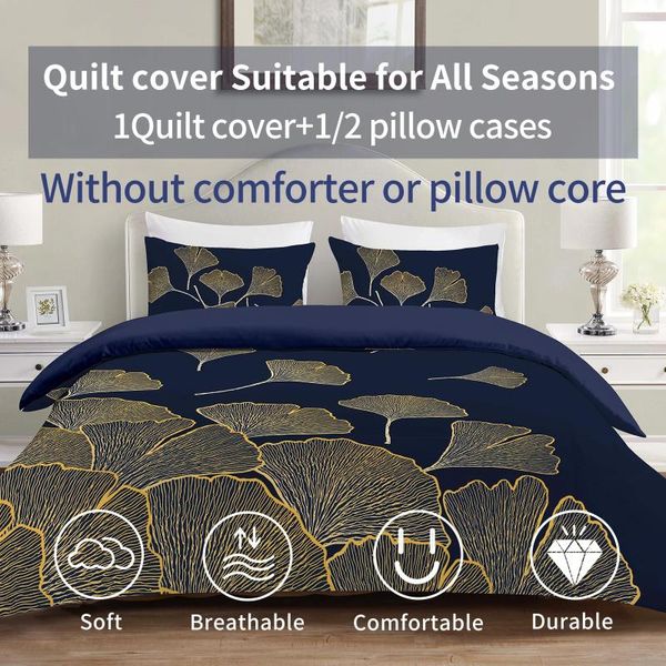 Наборы для постельных принадлежностей 3pcs Polyester Luxury Ginkgo Leaf Print All Season Cover Set Speat Seell для гостевой комнаты в спальне