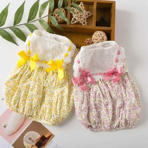 Vestido de vestuário de vestuário de vestido de cachorro Pet Spring e Summer Puppy Roupas Floral Teddy para vestidos de tutu de arco pequeno, fantasia H240506