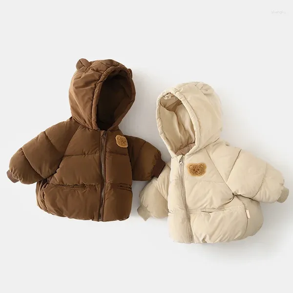 Giacche per bambini inverno giù per la giacca 2024 graziosi cappotti da neve orso addensano abiti da cotone per ragazzi caldi chidlren parkas con cappuccio 1-6 anni