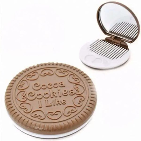 1 adet sevimli çikolatalı kurabiye şeklindeki moda tasarımı makyaj aynası 1 tarak seti