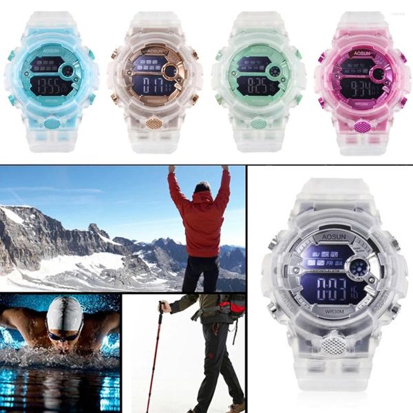 Avanadores de punho meninos adolescentes casuais à prova d'água Data transparente Data eletrônica LED de relógio Digital Watch Sports Watches Clocks