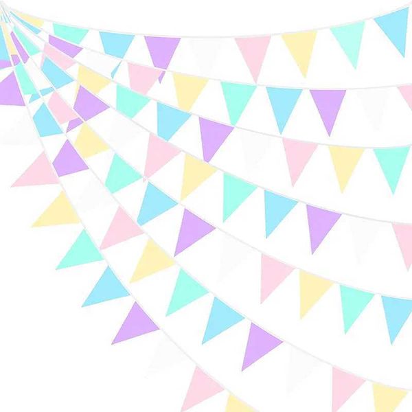 Banner Flags Macaron Bebek Duş Flama Banner Kumaş Pastel Unicorn Çocuk Doğum Günü Partisi Açık Bahçe Asma Üçgen Bayraklar Süslemeler