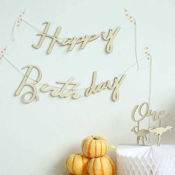 Bandiera bandiere 1 set in legno di buon compleanno stendardi bandiere ghirlanda per decorazione per feste di compleanno baby show shower booth decorazione