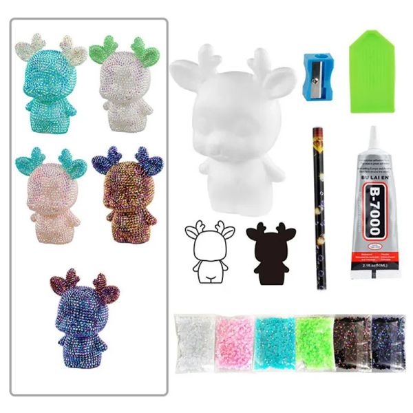 Costura diy bastão diamante ornamento de urso violento alces artesanal cristal strass brinquedo vinil boneca artesanal cristal kawaii unicorn kids presente