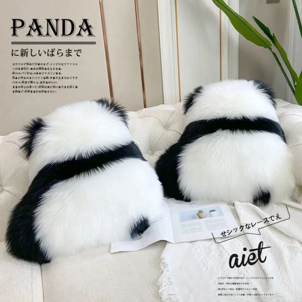 Travesseiros travesseiros super fofos panda zangada traseira vista 100% de lã / almofada de lã artificial para almofada de sofá de cama de almofada de chão aconchegante