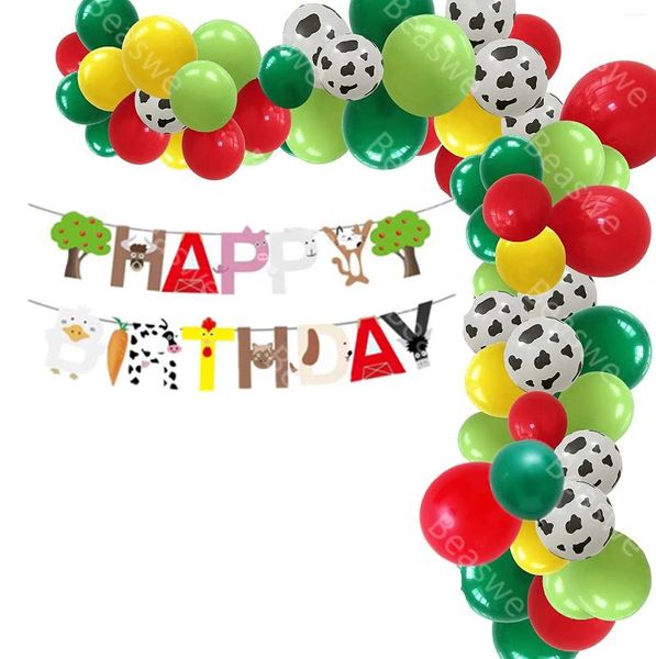 Decorazione per feste Farm Cow Balloon Arch Garland Kit Animali Decorazioni con buon compleanno Banner Bornyard Timeparty Supplies