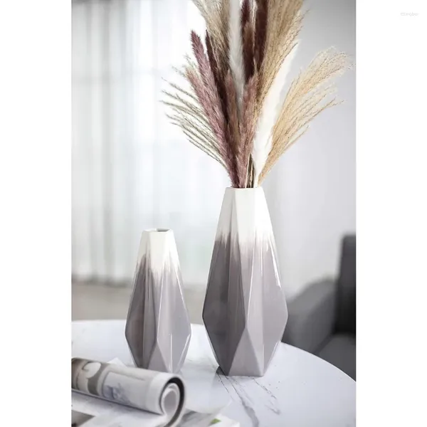 Vasi set grigio di 2 moderni fiori bianchi vaso da 11 pollici Regali ideali decorativi per decorazioni per la giornata di San Valentino Ceramica