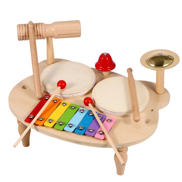 Blöcke hölzerne Baby -Musikinstrumentenspielzeug Kinder Drum Kit Set Montessori Sensory Toys Assembly Percussion Toys Jungen Mädchen 3 Jahre Up