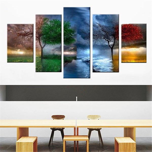 Stitch Huacan 5pc Multipicture Diamond Painting Full Square Four Seasons Tree Diamond Recamion Paesaggio Mosaico Decorazione