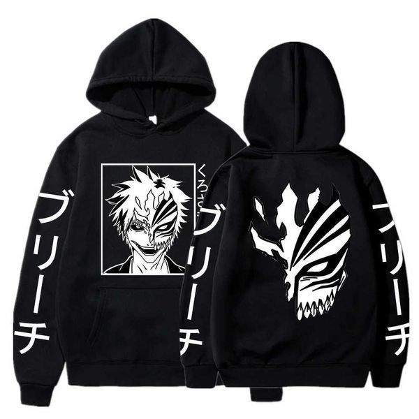 Moletins masculinos Sweworks S Anime Anime Bleach kurosaki Ichigo Hoodie Erkek/K Z Ti RT Roupas de rua japonesas Erkekler Ka Nlar Crewneck Kazaklar Anime Giyim Q240506