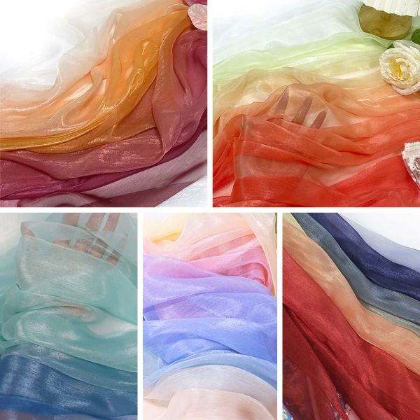 Kleider 1/2/5 Meter 30d Regenbogen -Gradientenfarbe Chiffon Stoff Organza Tüll Stoff für DIY Ancient Style Hanfu Silky Dress Bühne Kleidungsstück