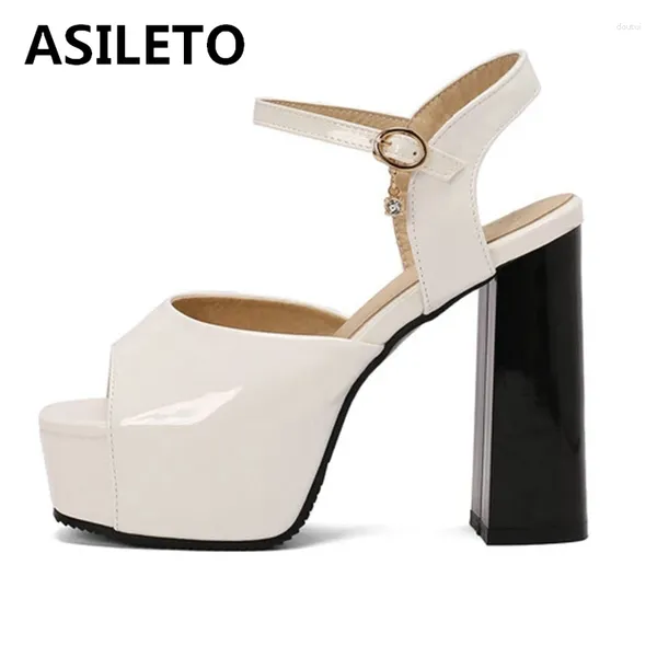 Сандалии Asileto Elegant Open Toe Женщины толщиной 12 см блок -каблуки 4 см Платформы Гребки Большой размер 48 49 50 Черное белое золото